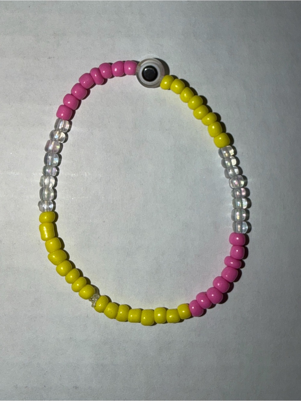 Handmade Pink & Yellow Beaded Bracelet with Clear Accent Beads